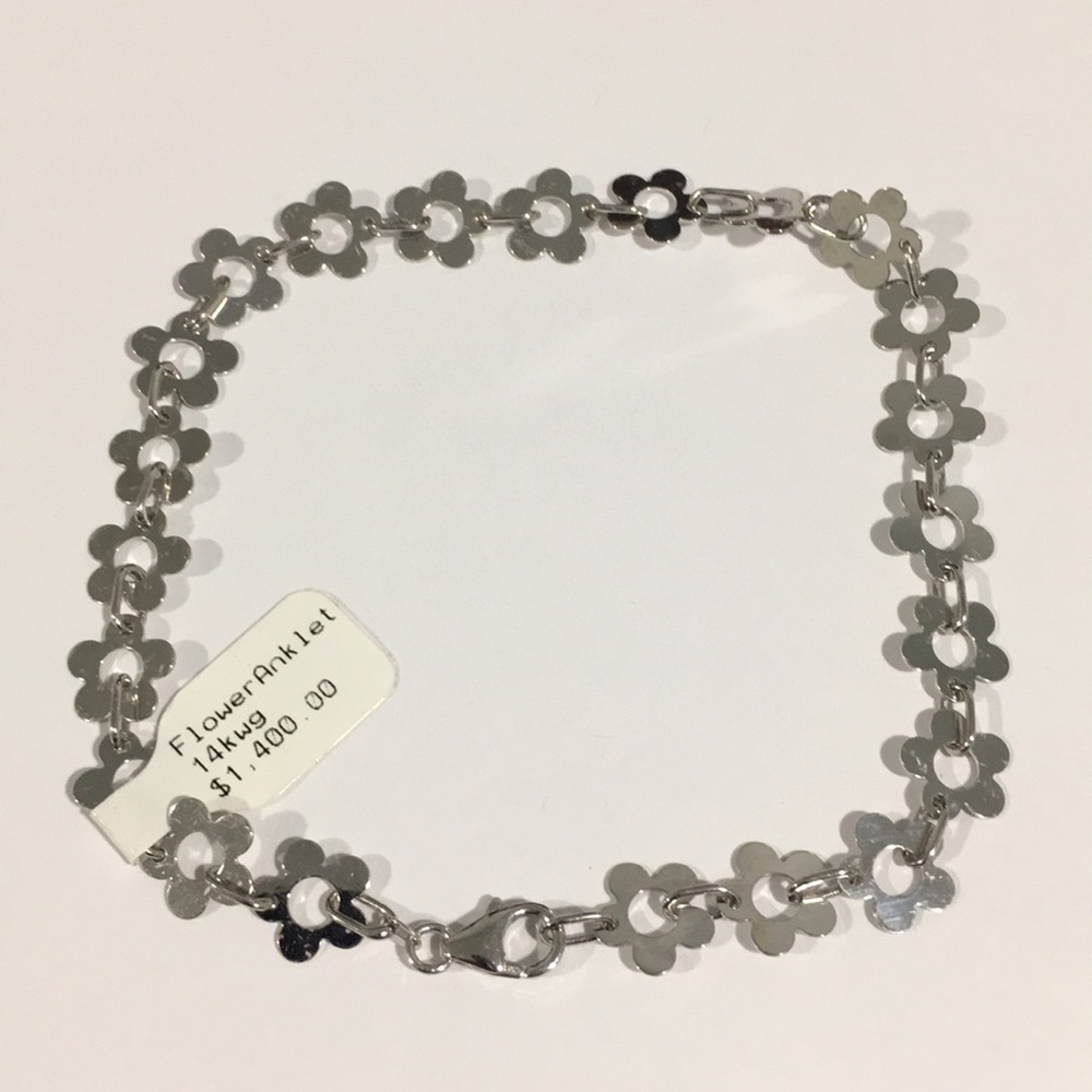 14k White Gold Daisy Flower Ankle Bracelet